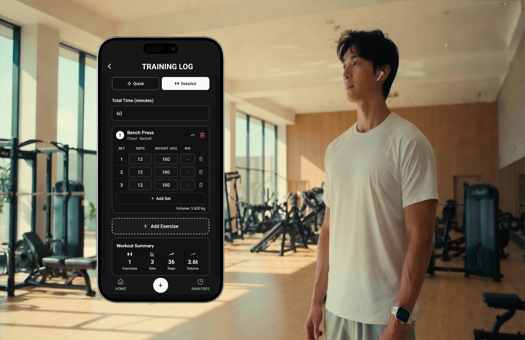Shape Journey strength training screen showing sets, reps and load