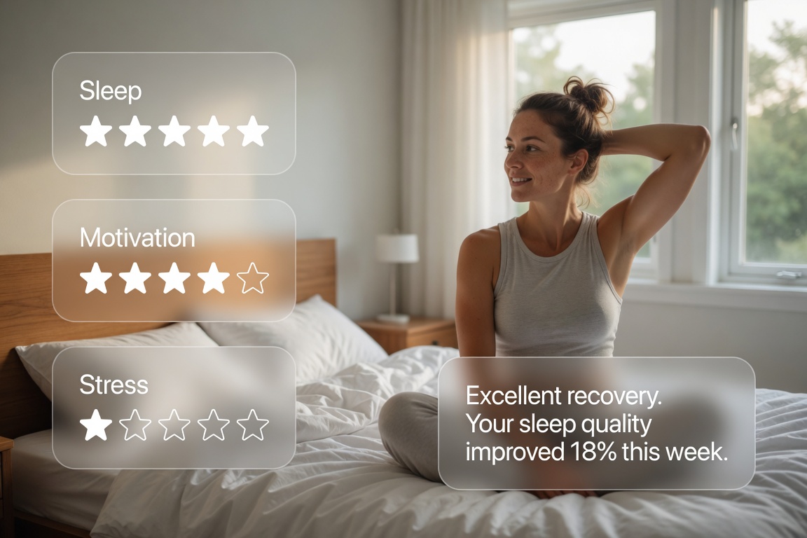 Person resting and prioritizing sleep recovery tracked in Shape Journey
